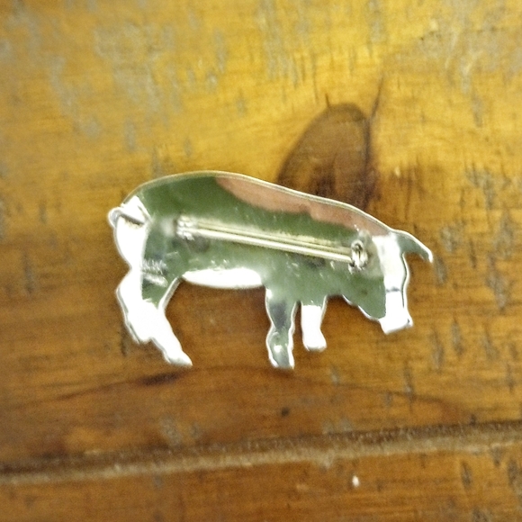 Signed Sterling Silver Pig Brooch - Picture 2 of 3